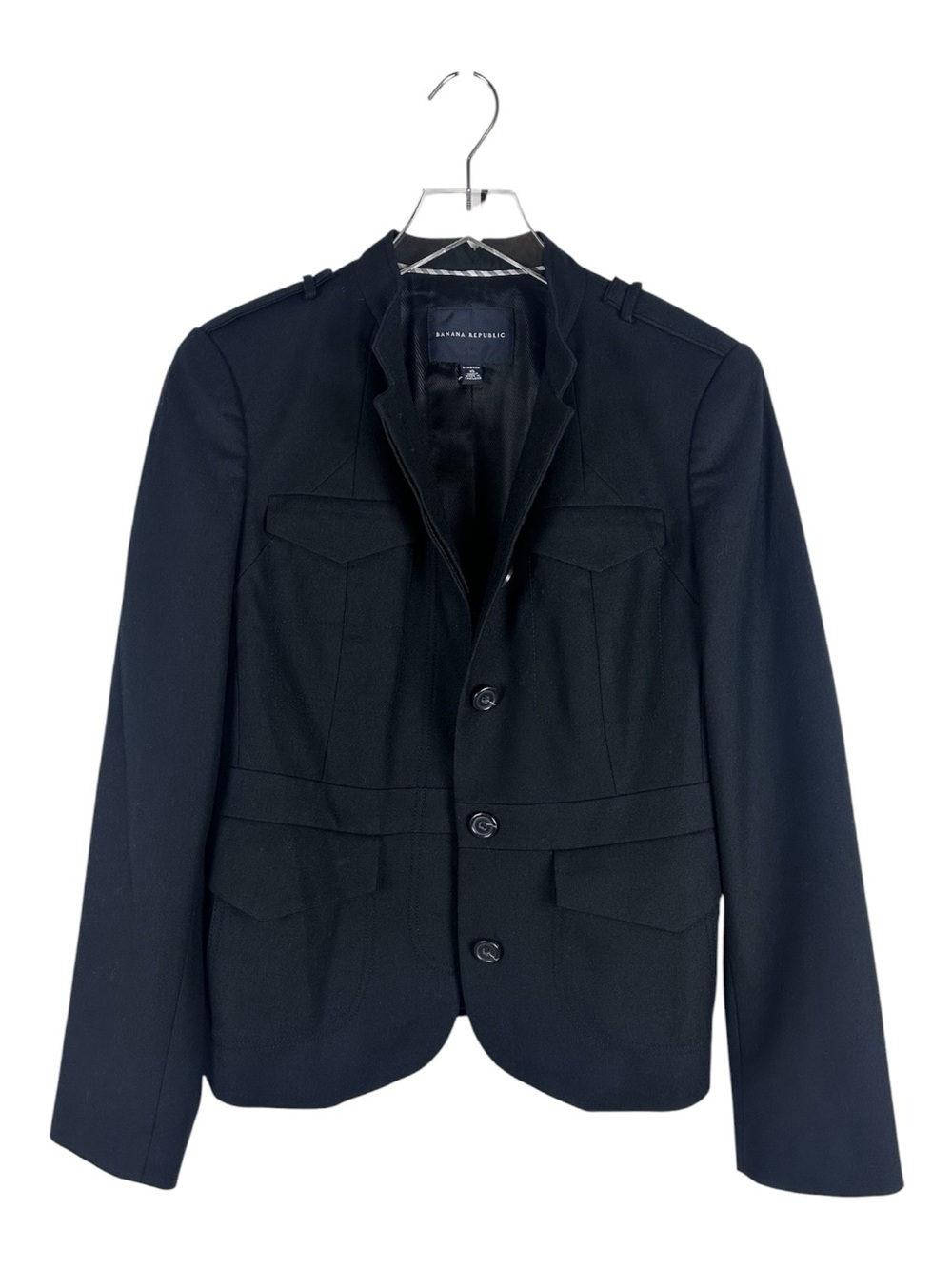 Banana Republic Black Wool Military-Style Blazer
